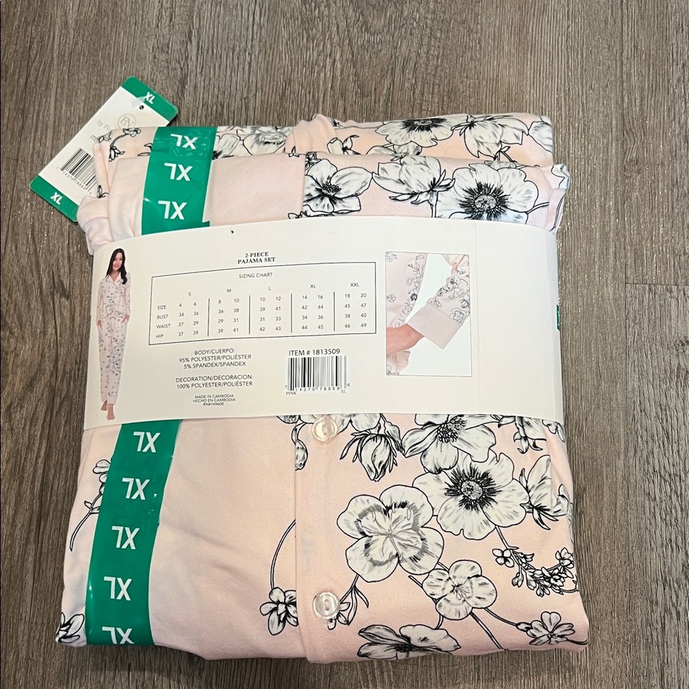 NEW Flora Nikrooz Light Pink Floral 2-Piece Pajama Set XL Large - Picture 2 of 4
